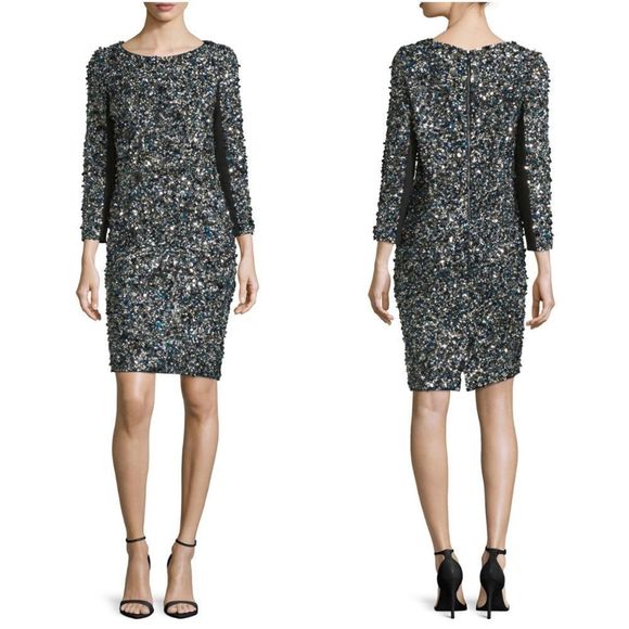 Haute Hippie 3/4-Sleeve Mosaic Sequin Dress
